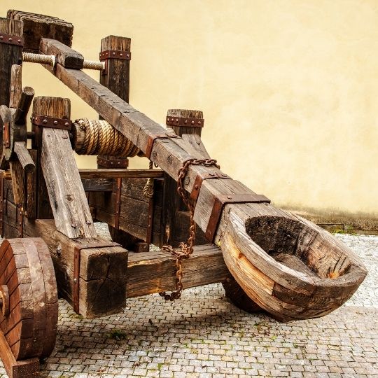 A wooden catapult