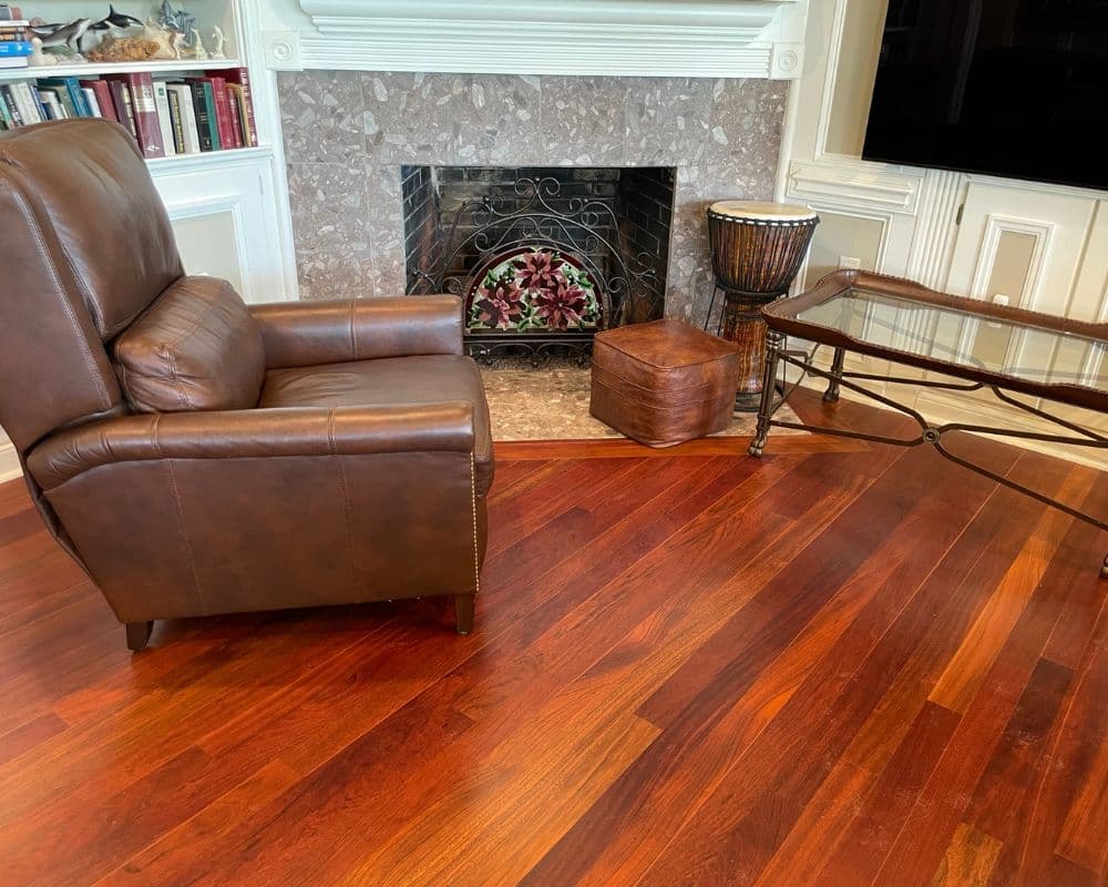 cherry hardwood flooring in living room